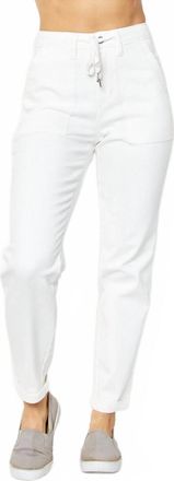 Judy Blue High Waist Cuffed Joggers Jeans In White