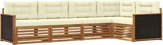 vidaXL Conjunto De Sof&aacute;s De Exterior 5 Uds. Natural Y Crema Poli&eacute;ster Vidaxl