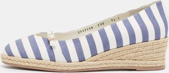 Ferragamo Blue/white Striped Fabric Audrey Wedge Espadrille Pumps