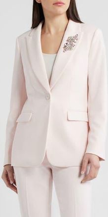 Anne Klein Crystal Brooch One Button Blazer in Soft Blossom at Nordstrom Rack, Size 6P