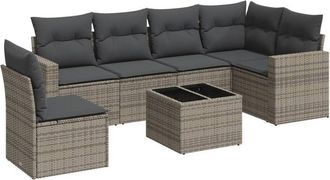 vidaXL Vidaxl - Set De Sof&aacute;s De Jard&iacute;n 7 Piezas Con Cojines Rat&aacute;n Pe Gris