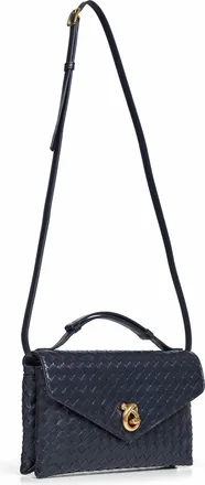 Bottega Veneta Womens Crossbody Bag Knot Lock Midnight Blue Lambskin Satchels & Cross Body