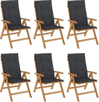 vidaXL Sillas Plegables Reclinables Con Cojines, 6 Unidades, Madera Maciza De Teca. Vidaxl