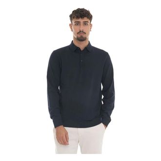 HUGO BOSS Tops, Heren, Blauw, L, Wol, Lange mouw polo shirt met logo