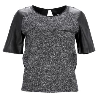 Sandro Sandro Paris gebreid T-shirt met ronde hals in zwart katoen en leer