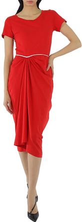 Marni Ladies Ruched Cut-Out Round Neck Midi Dress