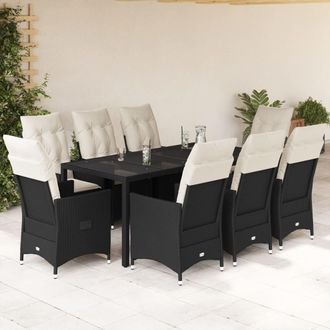 vidaXL Vidaxl - Set Da Pranzo Da Giardino 9 Pz Con Cuscini Nero In Polyrattan