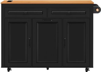 STILVORA Isla De Cocina Con Encimera Extensible, Compartimento Para Cubo Y Enchufes, En Mdf, 120x40-75x92 Cm, Negro
