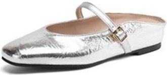 Generic Women Square Toe Mary Jane Mules Adjustable Buckle Strap Open Heel Wedge Heel Textured Upper Non Slip Durable Comfortable Soft Footbed Daily Shoes,Sil