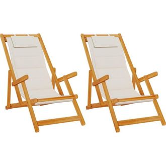 vidaXL Vidaxl - Silla De Playa Con Coj&iacute;n 2 Pcs Marr&oacute;n 61.5 X 123 X 82cm