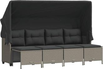 vidaXL Set De Sof&aacute;s Jard&iacute;n Y Cojines 5 Pzas Rat&aacute;n Sint&eacute;tico Gris Claro Vidaxl