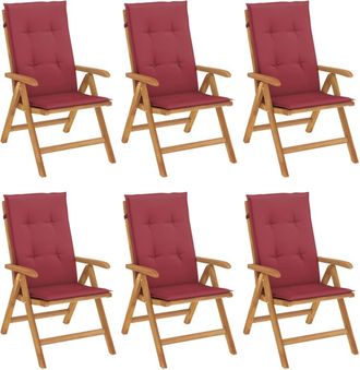 vidaXL Sillas Plegables Reclinables Con Cojines, 6 Unidades, Madera Maciza De Teca. Vidaxl