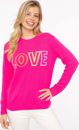 Zwillingsherz Strickpullover ZWILLINGSHERZ LOVE wording, Damen, Gr. XL, rosa (neonpink), Strick, Obermaterial: 100% Kaschmir, Pullover Strickpullover, Rundhals, mit