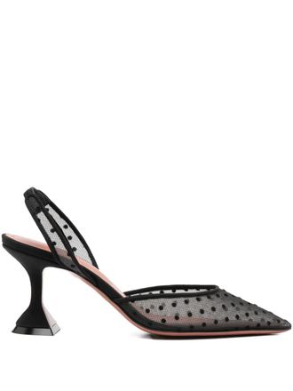 Amina Muaddi Pumps a pois con cinturino posteriore 70mm - Nero