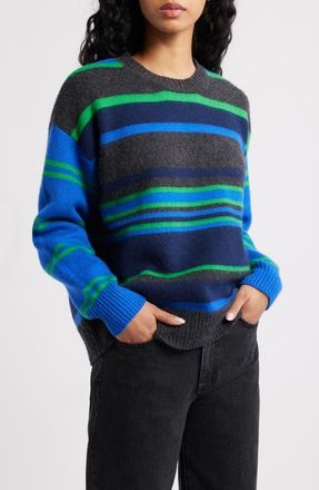 Damson Madder Ren&eacute; Stripe Merino Wool Crewneck Sweater in Blue/Grey Multi at Nordstrom, Size 10 Us