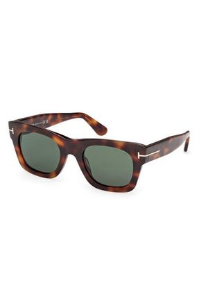 Tom Ford Emma 51mm Square Sunglasses in Classic Havana /Green Lens at Nordstrom