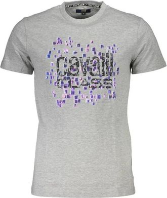 Cavalli Grijze Katoenen Print Logo T-Shirt - Heren - T-shirts - Grijs - XL - Katoen - Tops