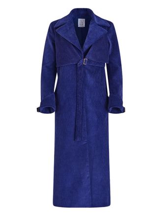 Rosie Assoulin Yipee Ki-Yay corduroy belted trench coat - Blauw