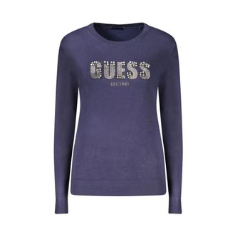 Guess Round-neck Knitwear, female, Blue, XL, Rhinestone Embellished Jumper
