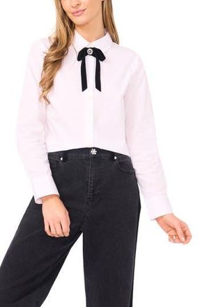 CeCe by Cynthia Steffe Velvet Bow Crop Cotton Button-Up Shirt in Ultra White at Nordstrom Rack, Size Xx-Large