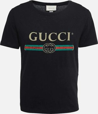 Gucci Mens Gucci GG Bar Logo Printed T-Shirt in Black - Size: 42