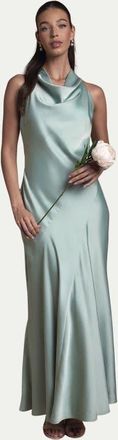 Oasis Cowl Halterneck Satin Bridesmaid Dress in Sage at Nordstrom, Size 10