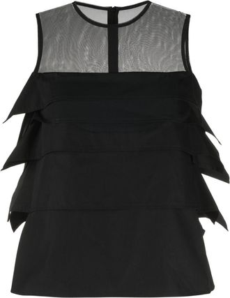 sacai ruffled sheer-yoke sleeveless top - women - Polyester/Cotton - 2 - Black