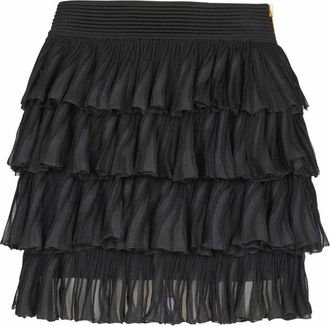 Balmain Korte rok met ruches van gebreid materiaal - Dames - Korte rokken - Zwart - L - Polyester - Rokken