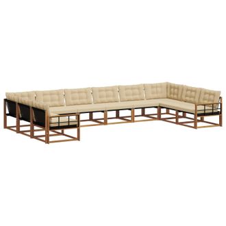vidaXL Conjunto De Sof&aacute;s De Exterior Con Coj&iacute;n 10 Pcs Natural Y Beige Vidaxl