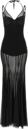 Elisabetta Franchi Kleedjes, Dames, Zwart, S, Satijn, Red Carpet Jurk