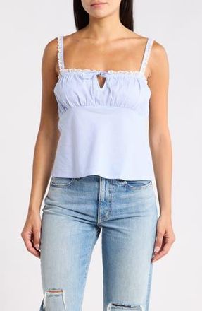 Wayf Lace Trim Stripe Cotton Camisole in Blue Ivory Stripe at Nordstrom Rack, Size X-Small