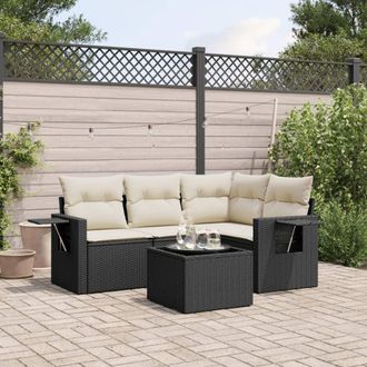 vidaXL Vidaxl - Set De Muebles De Jard&iacute;n 5 Pzas Y Cojines Rat&aacute;n Sint&eacute;tico Negro