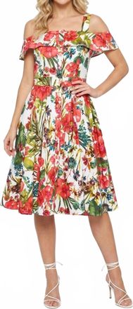 Gabby Skye Floral Cold-Shoulder Fit And Flare Party Dress In Ivory Coral