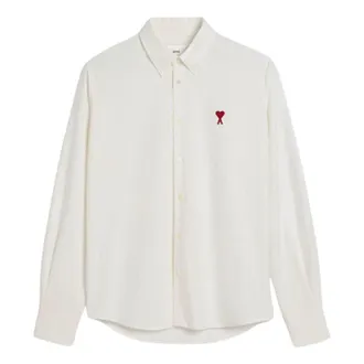 Ami Small Heart Logo Cotton Oxford Button Down Shirt Natural White BFUSH063-CO0031-168