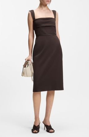 BOSS Layered Detail Slim Fit Jersey Dress in Cave Brown at Nordstrom, Size 10