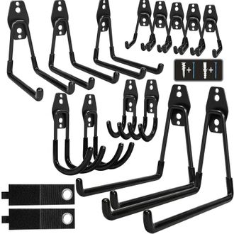 OEM Ganchos De Acero Resistentes Para Garaje (16 Piezas) Con Revestimiento Antideslizante Para Herramientas, Escaleras Y Bicicletas