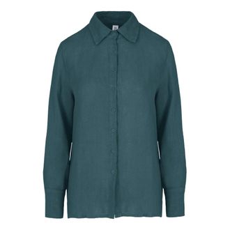 Bomboogie Camisa de Lino de Corte Regular - Blouses & Shirts - Mujer - Azul - XS