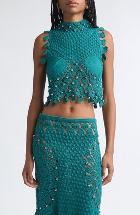 Paco Rabanne Sleeveless Crochet Top in Green at Nordstrom, Size Small