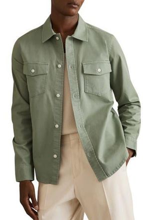 Reiss Malaki Stretch Twill Overshirt in Sage Green at Nordstrom Rack, Size X-Large