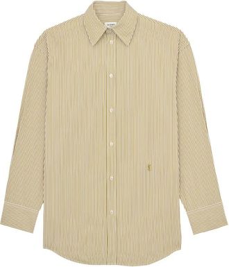 Saint Laurent Cassandre gestreept overhemd met knopen - Heren - Casual Overhemden - Groen - S - Katoen - Overhemden