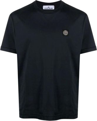 Stone Island Tops, Heren, Blauw, XL, Katoen, Slim Fit T-shirt met Logo