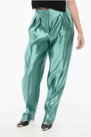 Armani Pantaloni in Misto Lino e Seta con Pince taglia 46