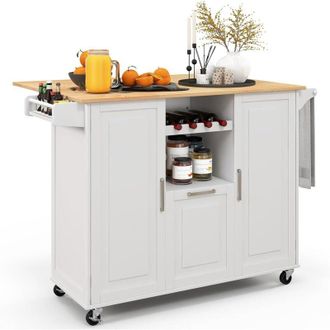Costway Costway Carrito De Cocina Isla De Cocina Con Encimera De Hoja Abatible Y 4 Ruedas Giratorias Carrito De Cocina Con Caj&oacute;n Profundo Estante Para Botella
