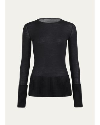 Alaia Merino Wool Long-Sleeve Crewneck Top