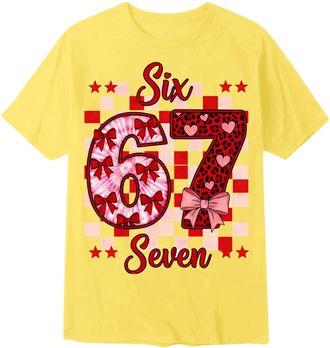 Generic Graphic T-Shirts for Girls UK 67 Six Seven Meme Cute Number Print Cotton Top Short Sleeve Crewneck Funny Tee for School Party Festive Stocking Filler 