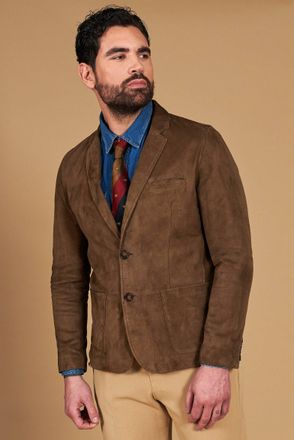 D'Arienzo Blazer in pelle scamosciata color fango con due bottoni DArienzo, Seleziona Taglia 48, Colore Fango
