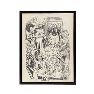 Artery8 The Patriotic Song Pencil Drawing Beckmann Black Framed Canvas Art in Beige | Size: W24 x H32