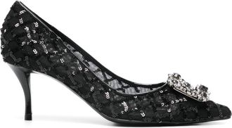 Roger Vivier Womens Flower Strass Pumps - Black Textile - Size EU 40