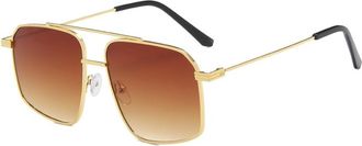 Generic Square Men Metal Sunglasses Women Large Frame Outdoor Sun Glasses(Brown)