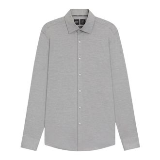 HUGO BOSS Slim Fit Flanellen Overhemd met Stretch - Heren - Casual Overhemden - Grijs - 4XL - Polyester - Overhemden